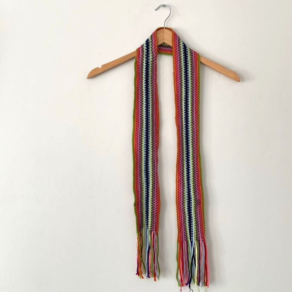 Y2K Vintage Colorful Striped Skinny Knit Scarf Boho Hippy Retro Festival Indie